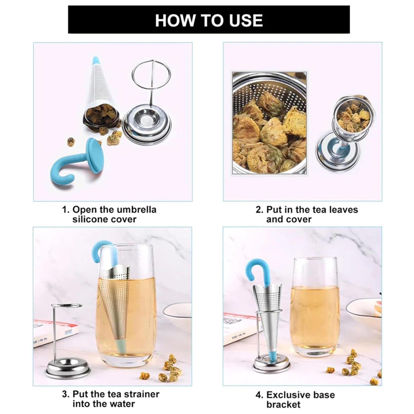 Reusable Cute Umbrella Tea Strainer With Tray Stand (1 Pc) Default Title - Anthro Bazaar