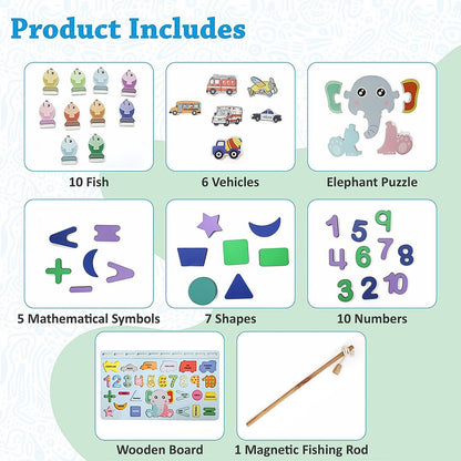 Wooden Number Puzzle Match Board And Magnetic Rod Default Title - Anthro Bazaar