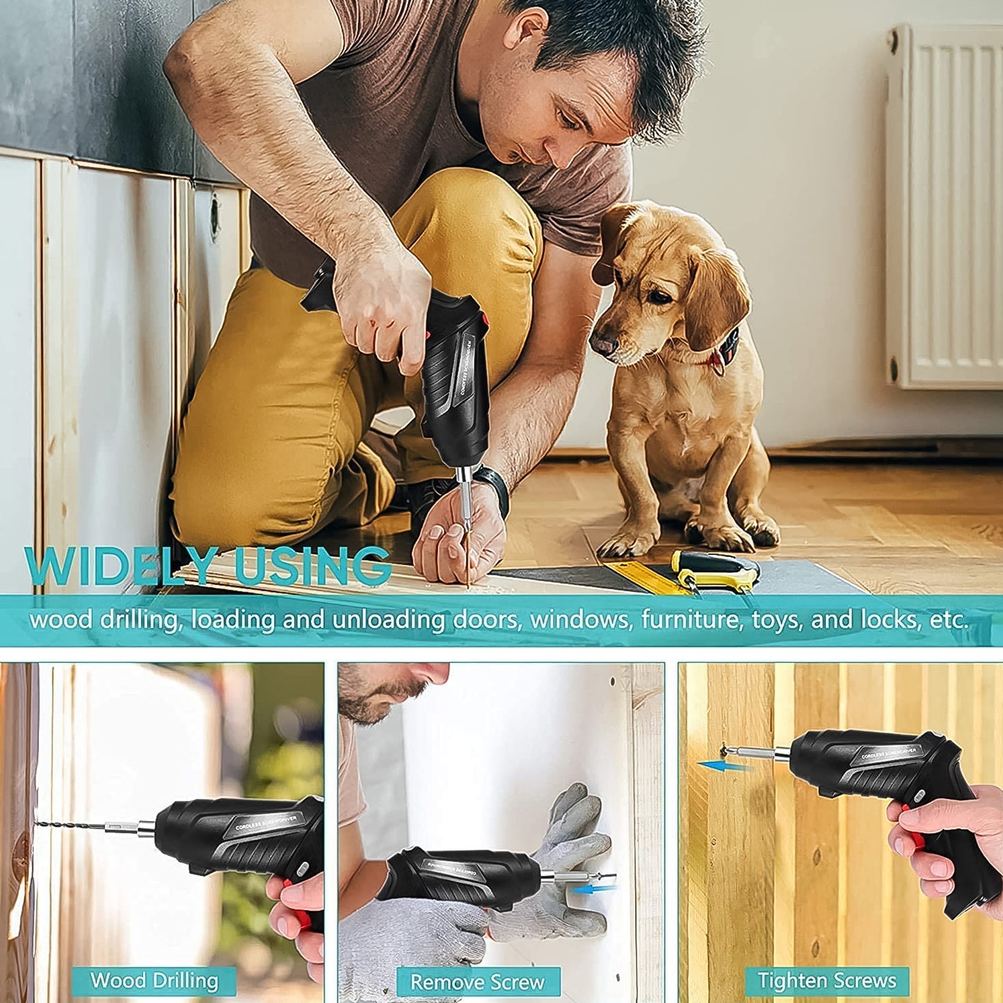 3.6V Cordless Electric Screwdriver Set (48 Pcs) | Rechargeable Drill with LED Light &amp; Pivot Handle