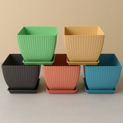 Trendy Square Plastic Flower Pots Set Of 5 Default Title - Anthro Bazaar