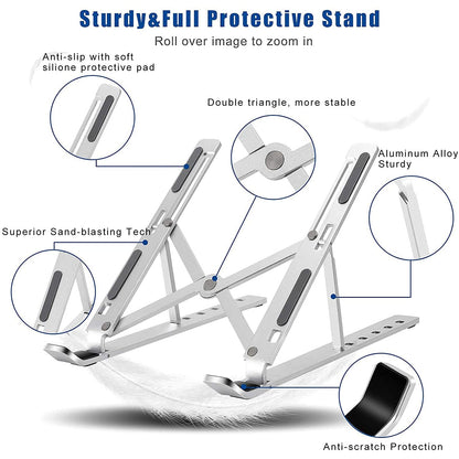 12874 Laptop Stand For Desk Metal Portable Laptop Stand With 6 Adjustable Angles Laptop Riser Phone And Tablet Stand Compatible For All Laptop Default Title - Anthro Bazaar