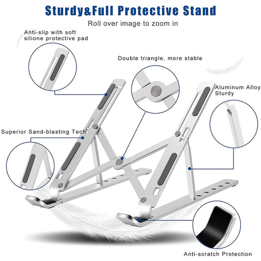12874 Laptop Stand For Desk Metal Portable Laptop Stand With 6 Adjustable Angles Laptop Riser Phone And Tablet Stand Compatible For All Laptop Default Title - Anthro Bazaar
