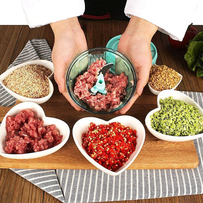 6-Blade 2-in-1 Manual Food Chopper (1000ML) – Compact Handheld Vegetable & Fruit Cutter, Mixer & Dicer