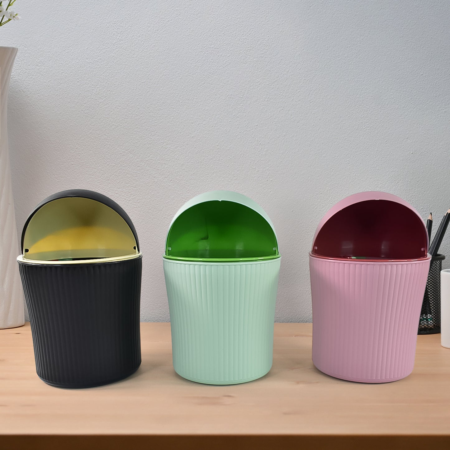 Mini Tabletop Dustbin 1200ML | Stylish Swing Lid Desk Trash Can [1 Piece]