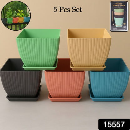 Trendy Square Plastic Flower Pots Set Of 5 Default Title - Anthro Bazaar