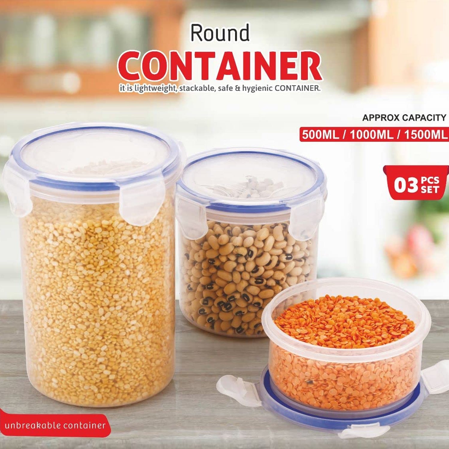 5828 Round Plastic Airtight Food Storage Containers With Leak Proof Locking Lid Storage Container Set Of 3( Approx Capacity 500ml1000ml1500ml Transparent) - 3 Pc Set Default Title - Anthro Bazaar