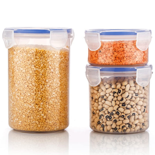 5828 Round Plastic Airtight Food Storage Containers With Leak Proof Locking Lid Storage Container Set Of 3( Approx Capacity 500ml1000ml1500ml Transparent) - 3 Pc Set Default Title - Anthro Bazaar