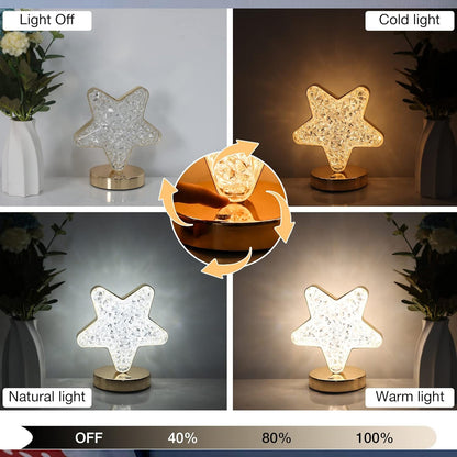 12571 Star Shape Crystal Diamond Lamp Cordless Luxury Lamp With Usb Rechargeable 3-way Dimmable Touch Control Decorative Nightstand Lamp For Bedroom Living Room Party Restaurant Decor (1 Pc ) Default Title - Anthro Bazaar