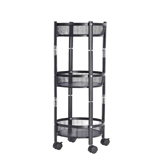 3-layer Round Metal Mesh Utility Storage Trolley With Wheels