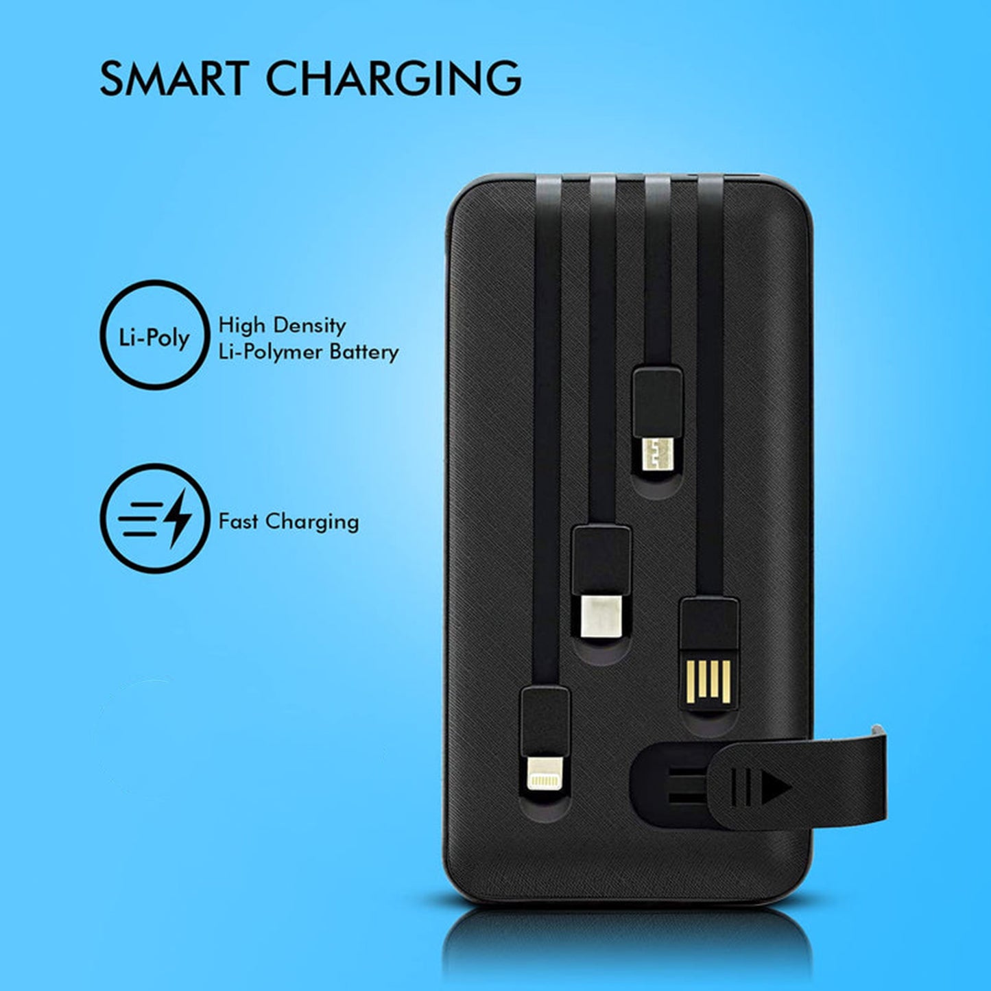 Fast Charging Power Bank With Built 4 In 1 Usb With Mobile Holder