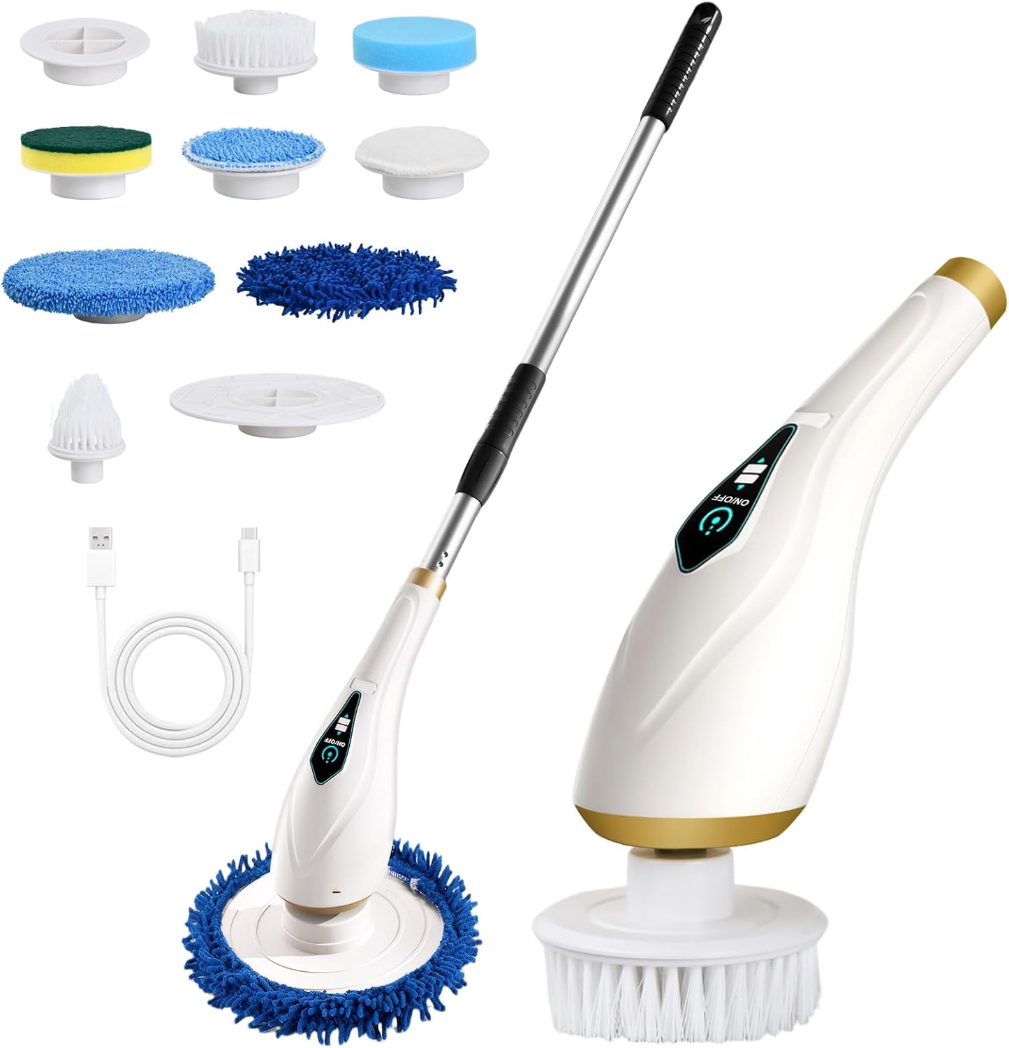 Cordless Rechargeable Power Scrubber with 8 Brush Heads & Adjustable Extension Handle