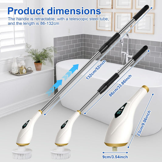 Cordless Rechargeable Power Scrubber with 8 Brush Heads & Adjustable Extension Handle