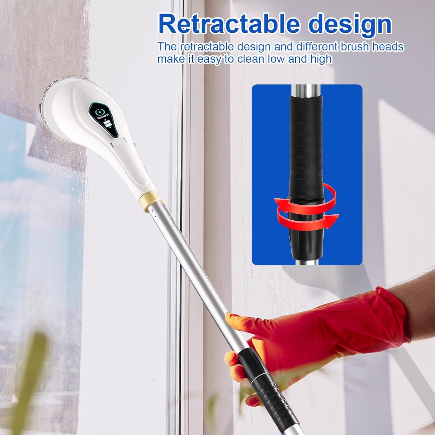 Cordless Rechargeable Power Scrubber with 8 Brush Heads & Adjustable Extension Handle