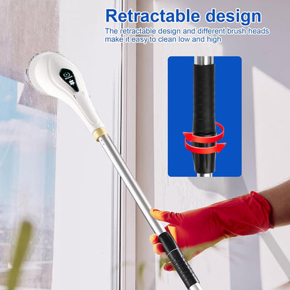 Cordless Rechargeable Power Scrubber with 8 Brush Heads & Adjustable Extension Handle