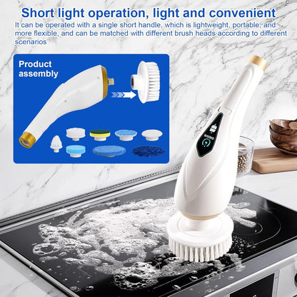 Cordless Rechargeable Power Scrubber with 8 Brush Heads & Adjustable Extension Handle
