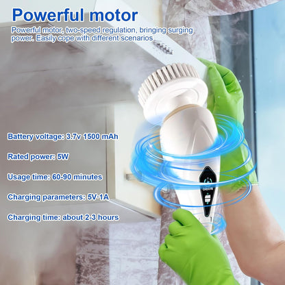 Cordless Rechargeable Power Scrubber with 8 Brush Heads & Adjustable Extension Handle