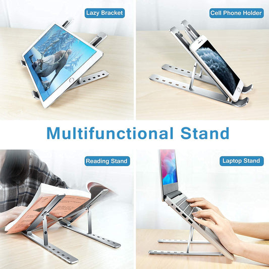 12874 Laptop Stand For Desk Metal Portable Laptop Stand With 6 Adjustable Angles Laptop Riser Phone And Tablet Stand Compatible For All Laptop Default Title - Anthro Bazaar