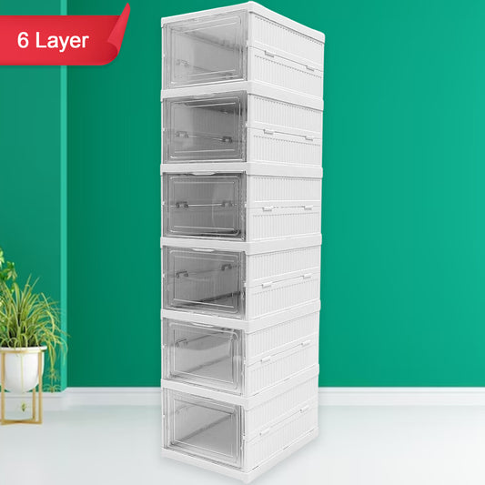 Stackable Multifunctional Storage For Clothes Foldable Drawer Shelf Basket Utility Cart Rack Storage Organizer Cart For Kitchen Pantry Closet Bedroom Bathroom Laundry (6 Layer 1 Pc) Default Title - Anthro Bazaar