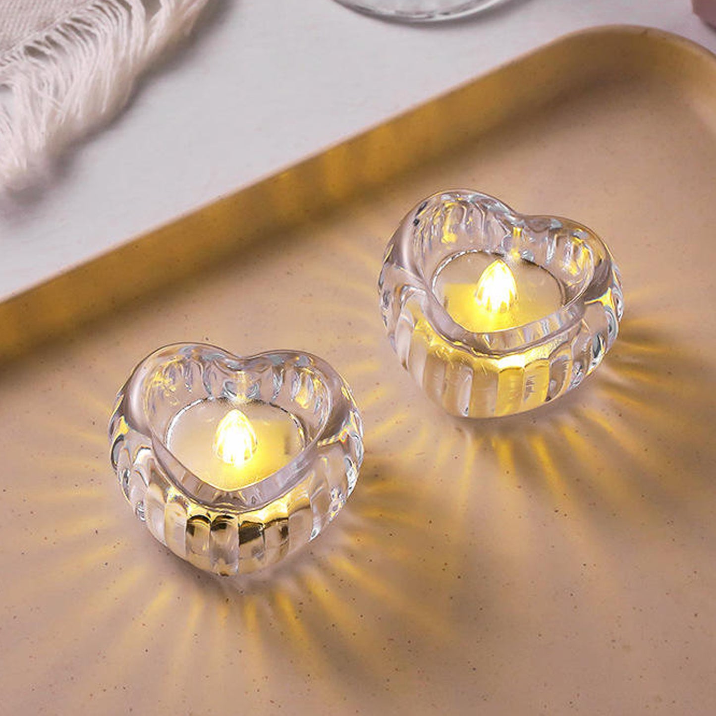 Set Of 12 Heart-shaped Led Flameless Decorative Candles