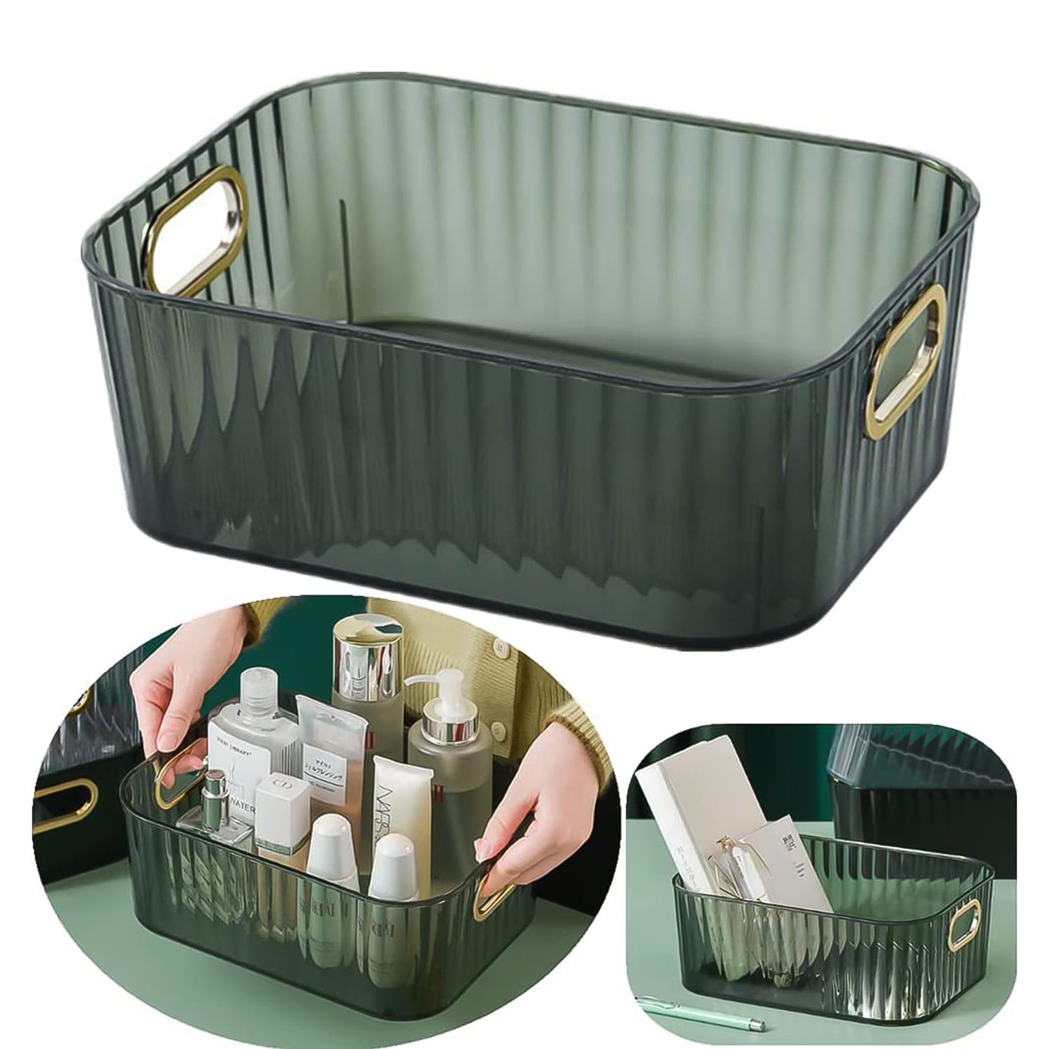 Premium Ribbed Transparent Storage Basket With Gold Handle Multipurpose Kitchen Amp Home Organizer Box Default Title - Anthro Bazaar