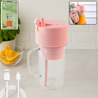 Portable Crusher Juicer With Handle Straw Usb Rechargeable 6 Blades (420 Ml) Default Title - Anthro Bazaar