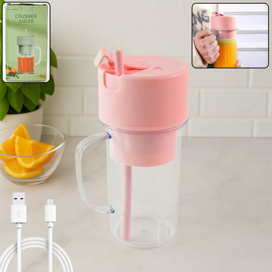 Portable Crusher Juicer With Handle Straw Usb Rechargeable 6 Blades (420 Ml) Default Title - Anthro Bazaar