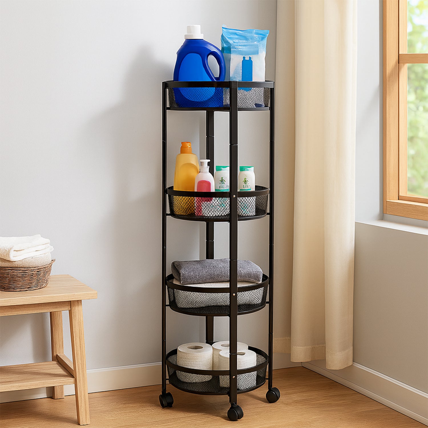 4-layer Round Metal Mesh Storage Organizer Rack With Wheels (1 Pc) Default Title - Anthro Bazaar