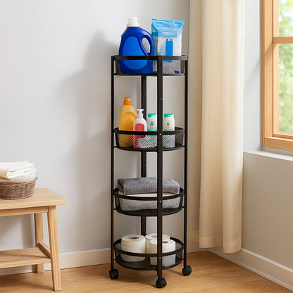 4-layer Round Metal Mesh Storage Organizer Rack With Wheels (1 Pc) Default Title - Anthro Bazaar