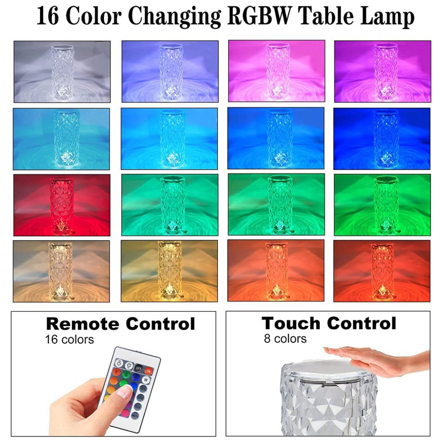 6604 Crystal Touch Night Light (16 Colors) - Rose Diamond Table Lamp With Remote Control Usb Table Lamp Romantic Date Lighting Decor For Festival Bedroom Dining Room Default Title - Anthro Bazaar