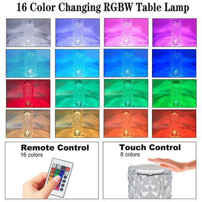 6604 Crystal Touch Night Light (16 Colors) - Rose Diamond Table Lamp With Remote Control Usb Table Lamp Romantic Date Lighting Decor For Festival Bedroom Dining Room Default Title - Anthro Bazaar