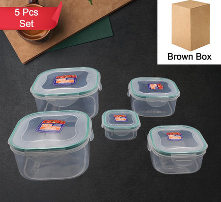Kitchen Containers Set 5 Pcs | Snap-Seal Plastic Food Storage Boxes for Fridge, Freezer & Pantry