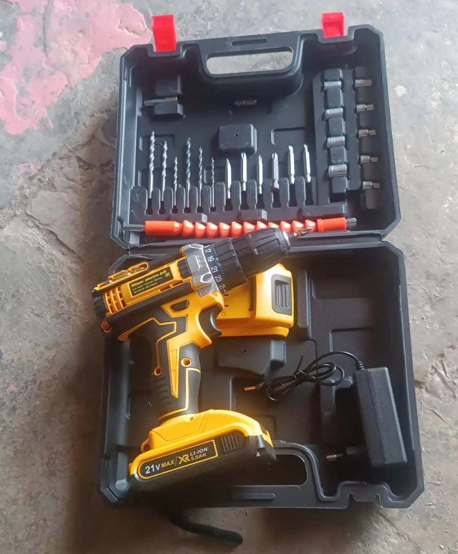 Cordless Drill Set (29 attachments + 2 Piece - 21 V Lithium Battery)