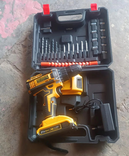 Cordless Drill Set (29 attachments + 2 Piece - 21 V Lithium Battery)
