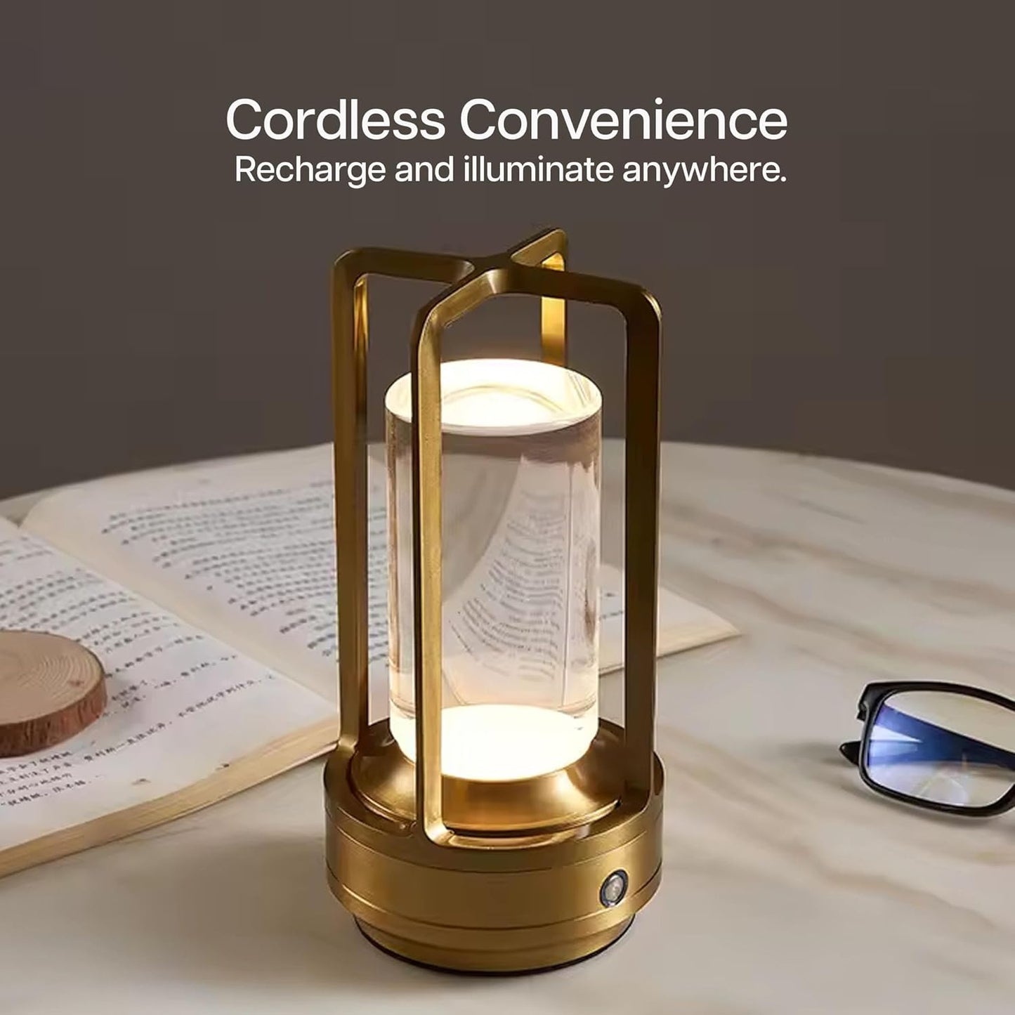 LumiLantern™ Crystal LED Table Lamp | 3-Color Rechargeable Cordless Light [Gold Finish]