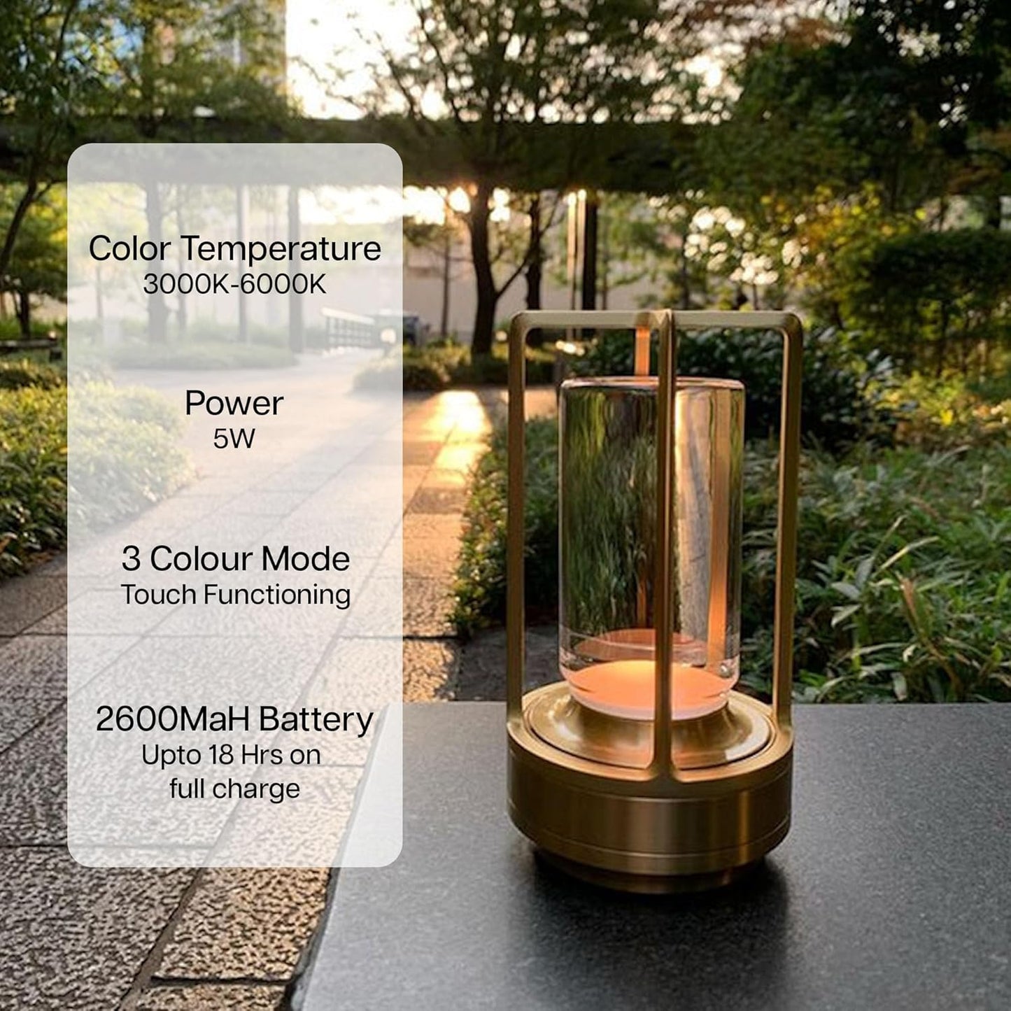 LumiLantern™ Crystal LED Table Lamp | 3-Color Rechargeable Cordless Light [Gold Finish]