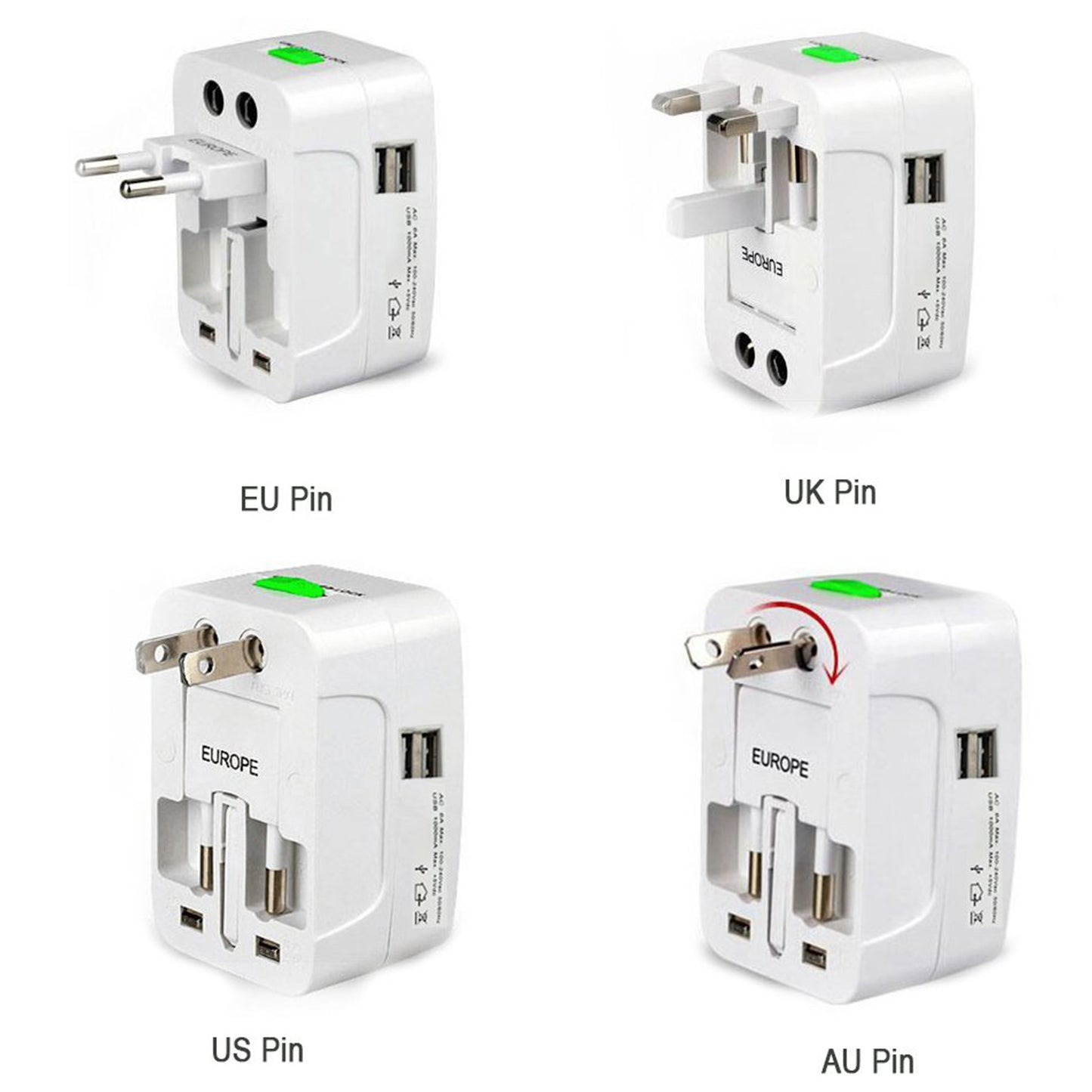 Universal Travel Adapter With Dual Usb Chargeing Ports