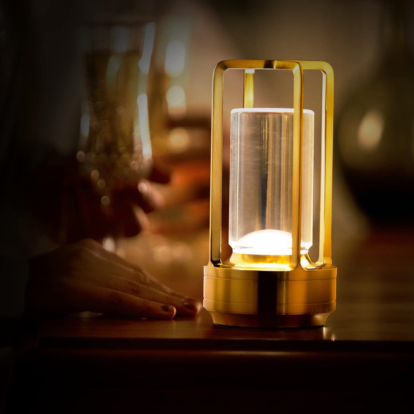 LumiLantern™ Crystal LED Table Lamp | 3-Color Rechargeable Cordless Light [Gold Finish]