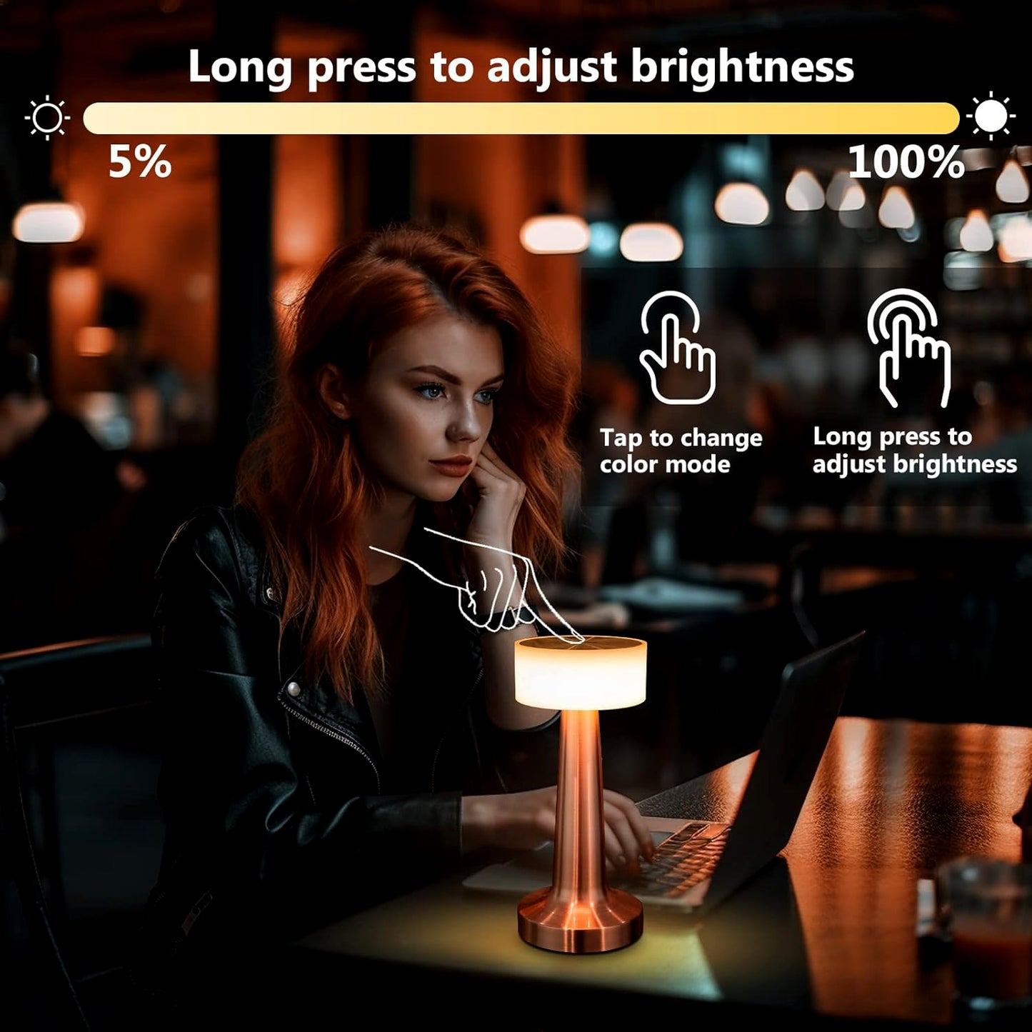 LED Touch Control Lamp – Portable Rechargeable [Brass Metal texture]