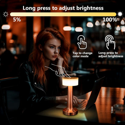 LED Touch Control Lamp – Portable Rechargeable [Brass Metal texture]