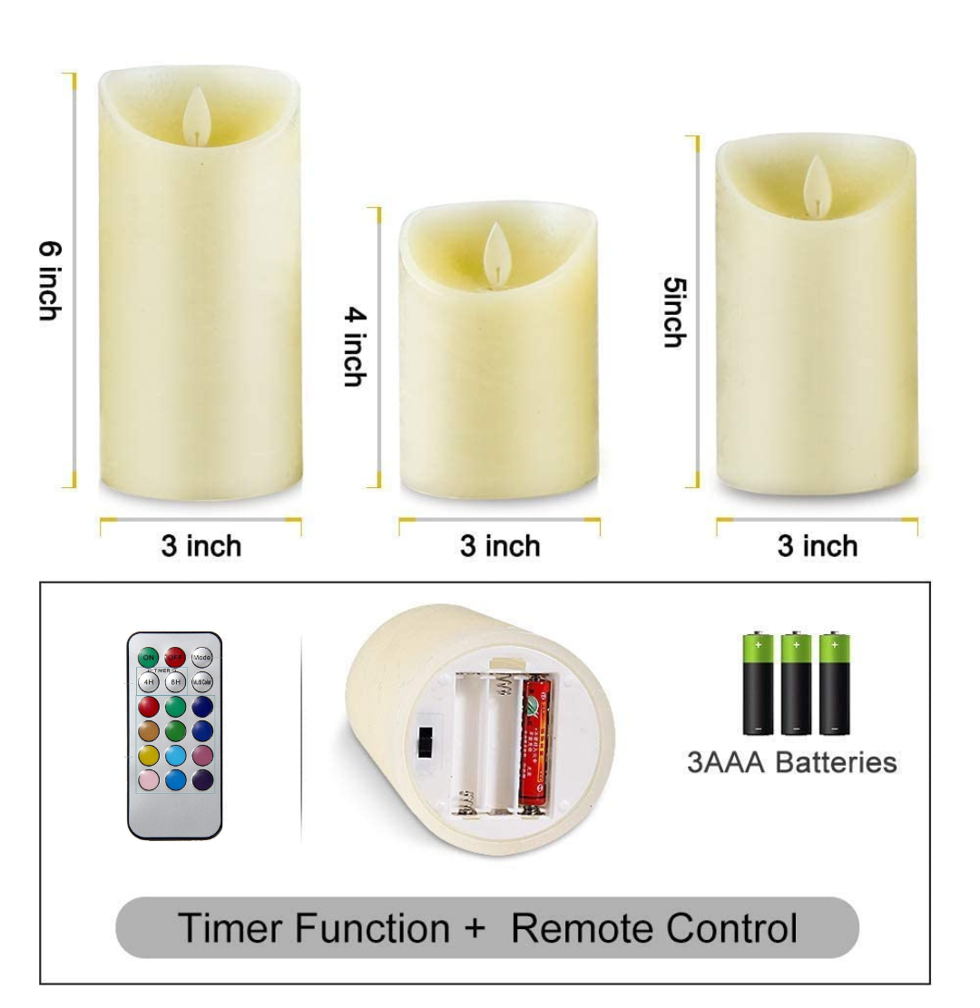 Premium 3 Piece Led Flameless Candle Set With Remote Control
