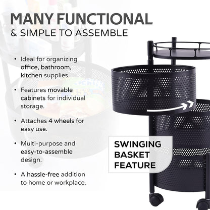3 Layer Round Metal Kitchen Trolley – Strong, Stylish & Space-Saving
