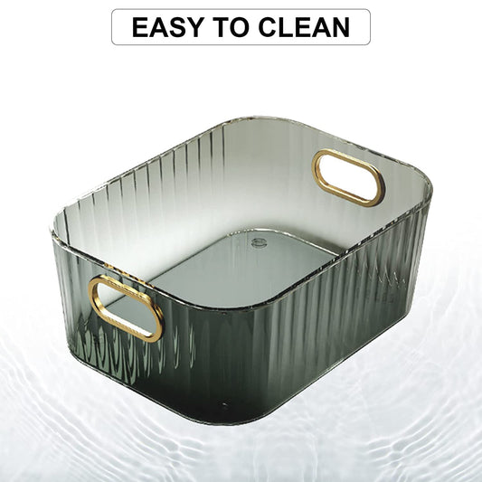 Premium Ribbed Transparent Storage Basket With Gold Handle Multipurpose Kitchen Amp Home Organizer Box Default Title - Anthro Bazaar