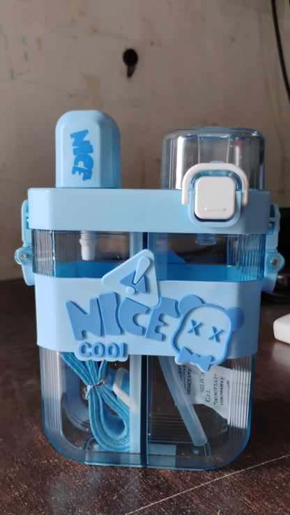 2-in-1 Dual Compartment Kids Water Bottle – Two-Way Drinking Bottle with Straws & Adjustable Shoulder Strap (650ML)