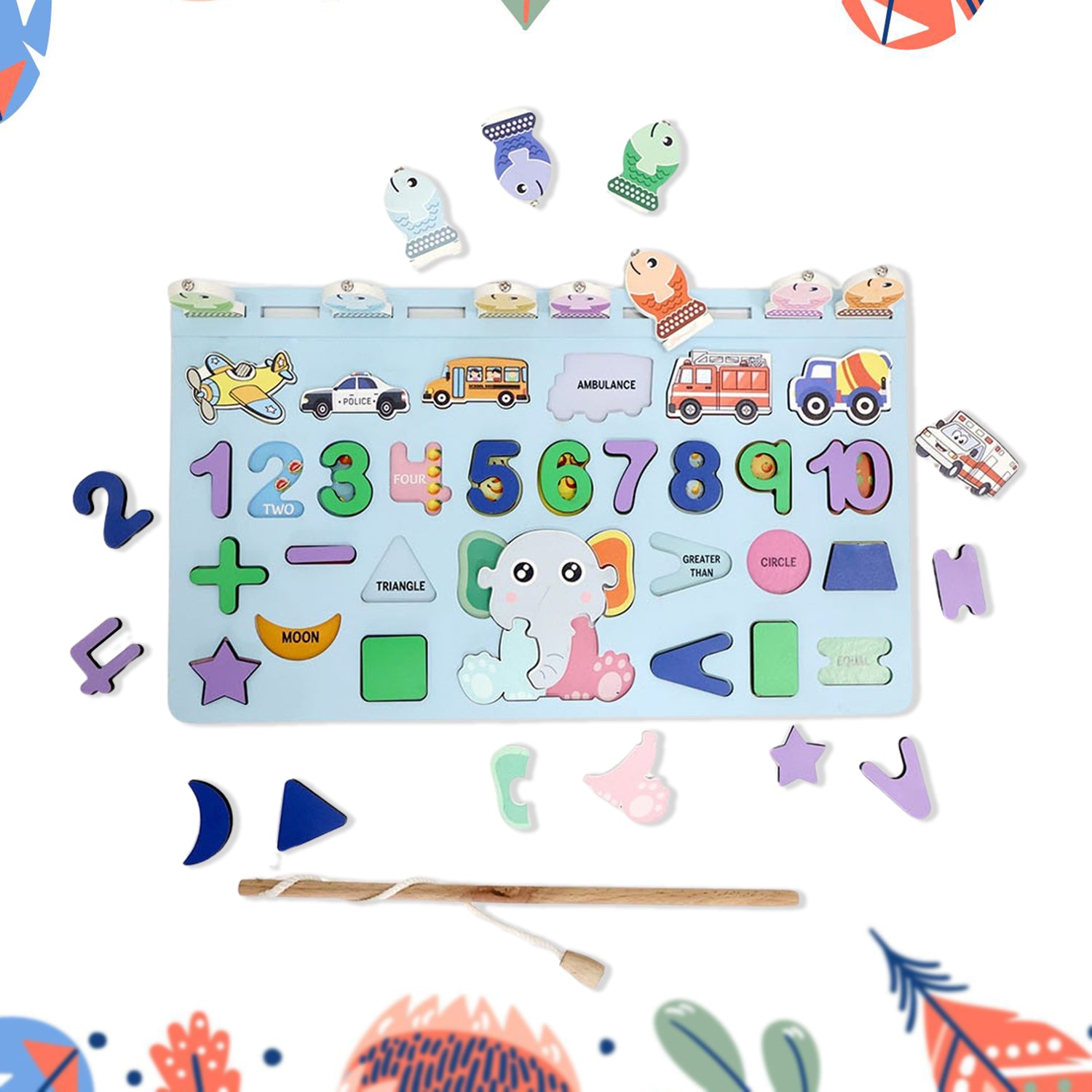 Wooden Number Puzzle Match Board And Magnetic Rod Default Title - Anthro Bazaar