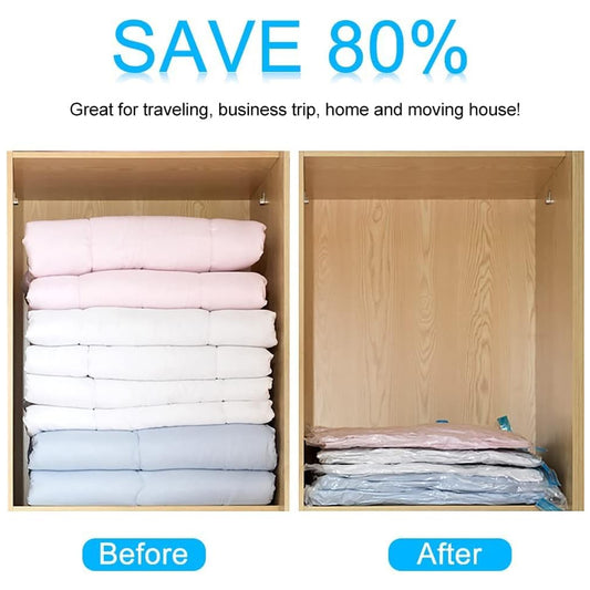 17826 Vacuum Storage Bags With Suction Pump Shirt Clips - Vacuum Bags - Big Capacity Vacuum Seal Bags For Travel Clothes Blankets Pillows Compression Bags Space Saver Vacuum Storage Bags (5 Pcs Set) Default Title - Anthro Bazaar