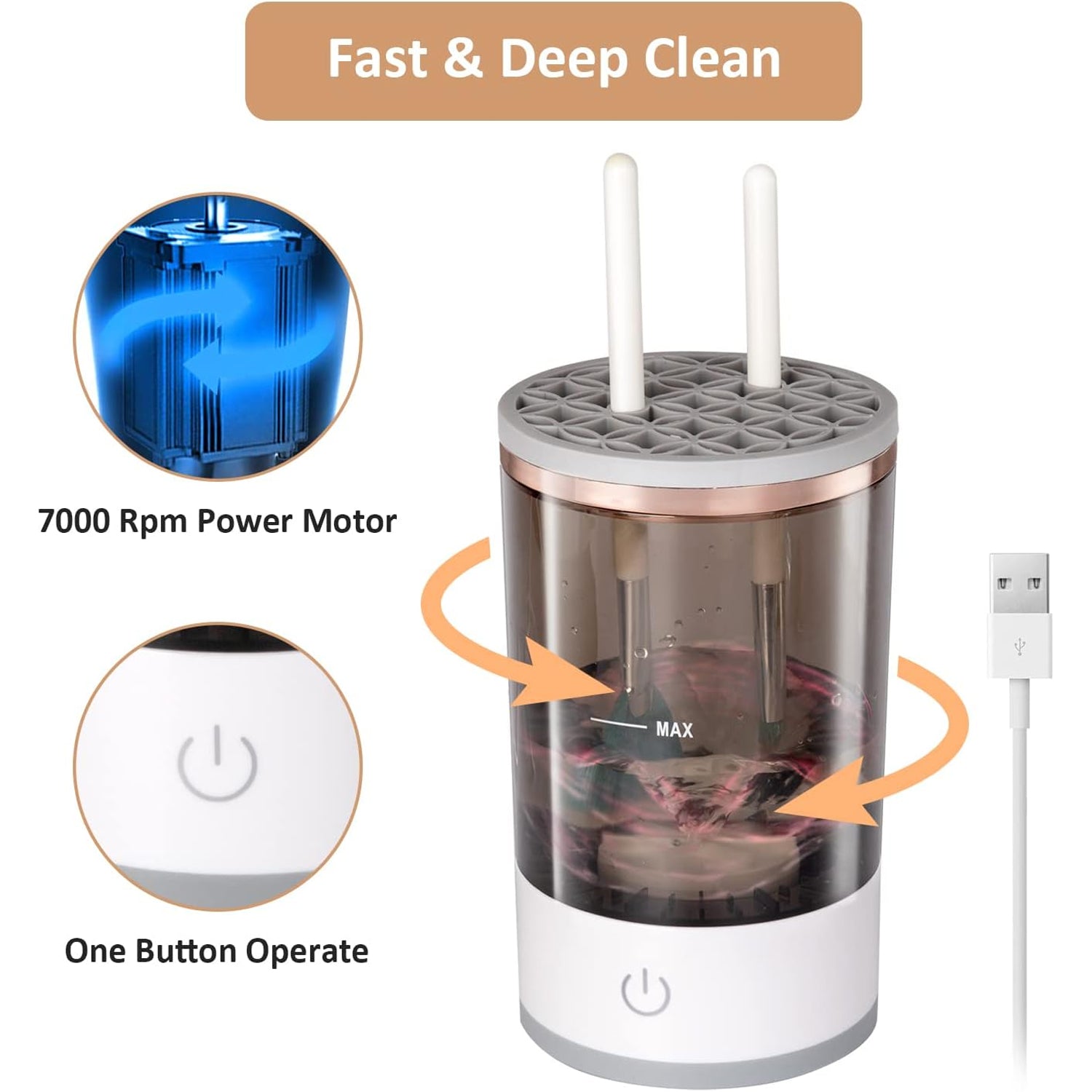 12987 Automatic Makeup Brush Cleaner Fast Electric Brush Cleaner Hand Free Machine Super Clean Brush Washer Brushes Organizer Tool (1 Pc) Default Title - Anthro Bazaar
