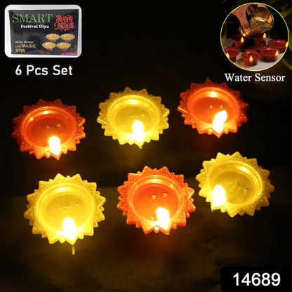 AquaGlow™ 6 Pc Water Sensor LED Diya – Automatic On/Off Flameless Festival Lamps