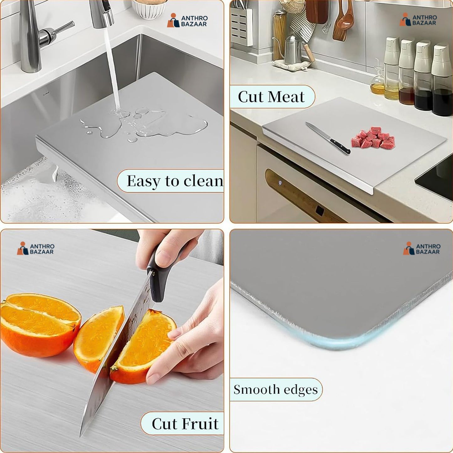 Premium 304-Stainless Steel Anti-Bacterial Chopping Board [41 x 31 cms, 1.5 mm Thickness]