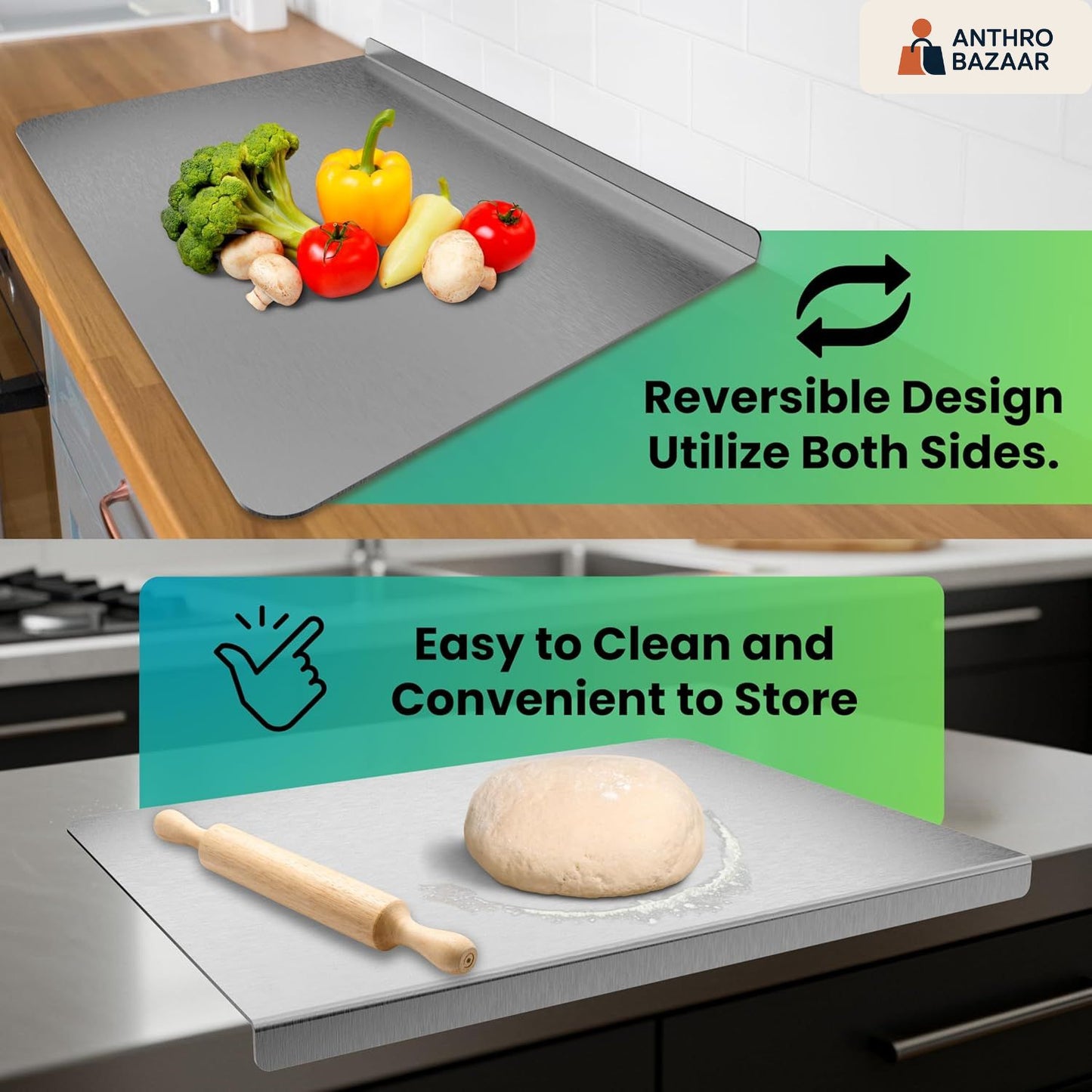 Premium 304-Stainless Steel Anti-Bacterial Chopping Board [41 x 31 cms, 1.5 mm Thickness]