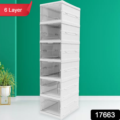 Stackable Multifunctional Storage For Clothes Foldable Drawer Shelf Basket Utility Cart Rack Storage Organizer Cart For Kitchen Pantry Closet Bedroom Bathroom Laundry (6 Layer 1 Pc) Default Title - Anthro Bazaar
